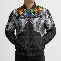 Aotearoa Kowhaiwhai Poutama Rainbow Motif Bomber Puffer Jacket