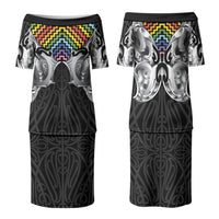 Aotearoa Kowhaiwhai Poutama Rainbow Motif Couples Matching Puletasi and Long Sleeve Button Shirt LT9 - Polynesian Pride