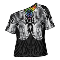 Aotearoa Kowhaiwhai Poutama Rainbow Motif Cross Shoulder Shirt