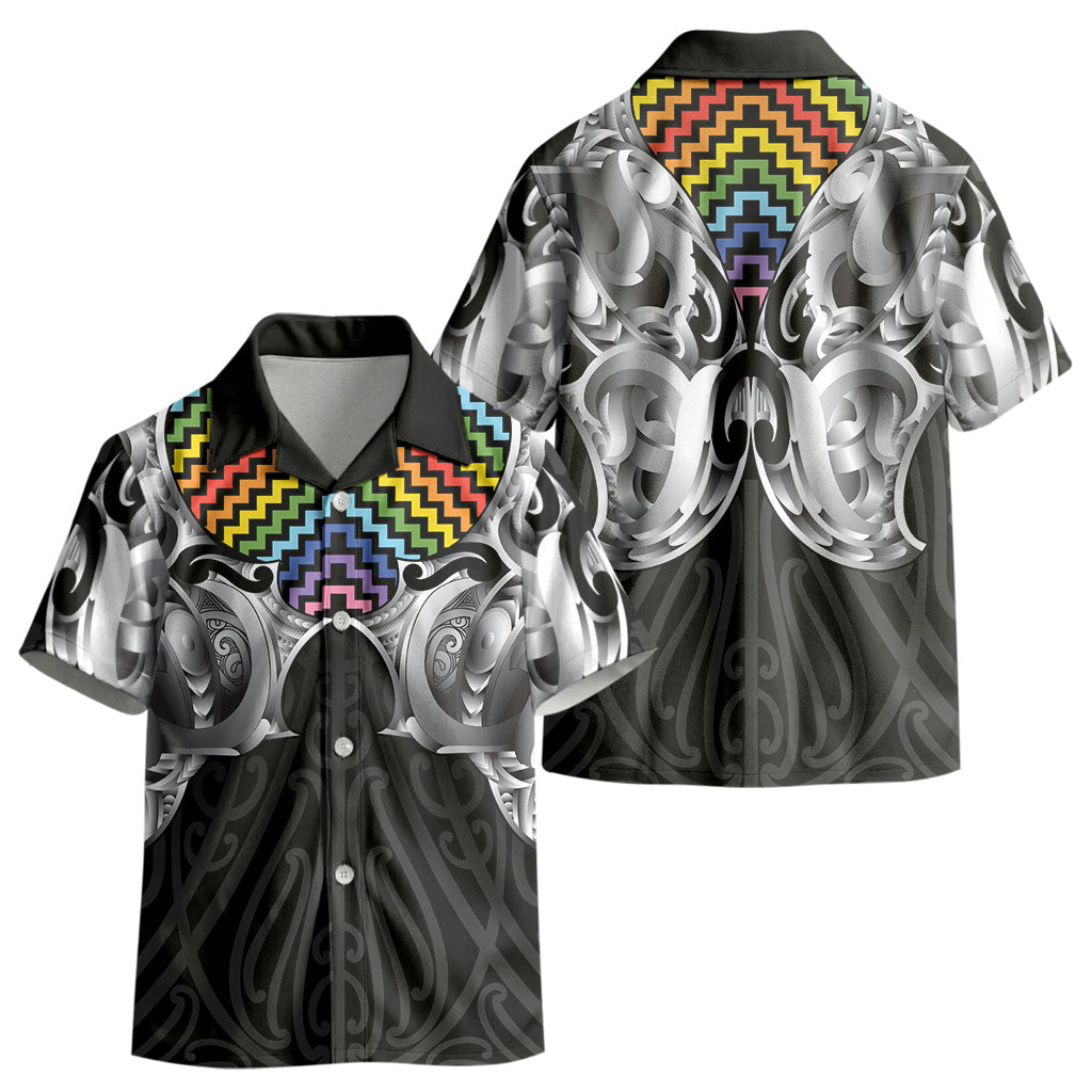 Aotearoa Kowhaiwhai Poutama Rainbow Motif Kid Hawaiian Shirt LT9 - Polynesian Pride