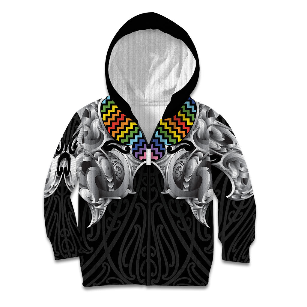 Aotearoa Kowhaiwhai Poutama Rainbow Motif Kid Hoodie