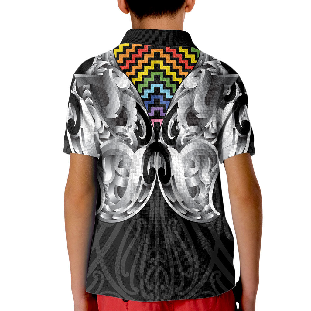 Aotearoa Kowhaiwhai Poutama Rainbow Motif Kid Polo Shirt LT9 - Polynesian Pride