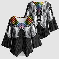 Aotearoa Kowhaiwhai Poutama Rainbow Motif Kimono Sleeve Blouse