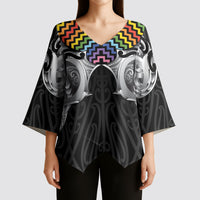 Aotearoa Kowhaiwhai Poutama Rainbow Motif Kimono Sleeve Blouse