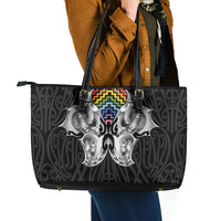Aotearoa Kowhaiwhai Poutama Rainbow Motif Leather Tote Bag