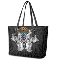Aotearoa Kowhaiwhai Poutama Rainbow Motif Leather Tote Bag