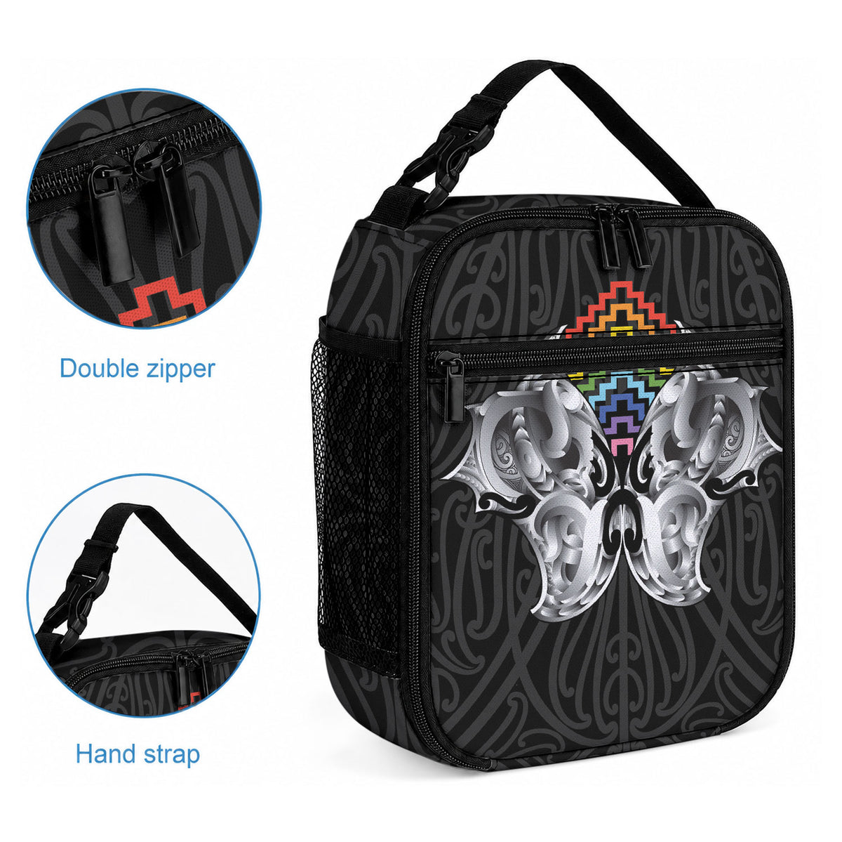 Aotearoa Kowhaiwhai Poutama Rainbow Motif Lunch Bag