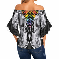 Aotearoa Kowhaiwhai Poutama Rainbow Motif Off Shoulder Wrap Waist Top LT9 - Polynesian Pride