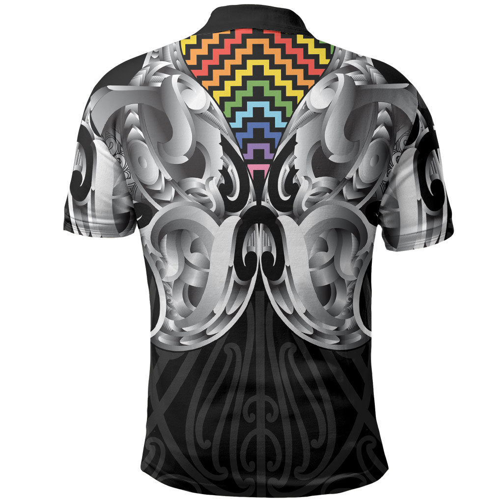 Aotearoa Kowhaiwhai Poutama Rainbow Motif Polo Shirt