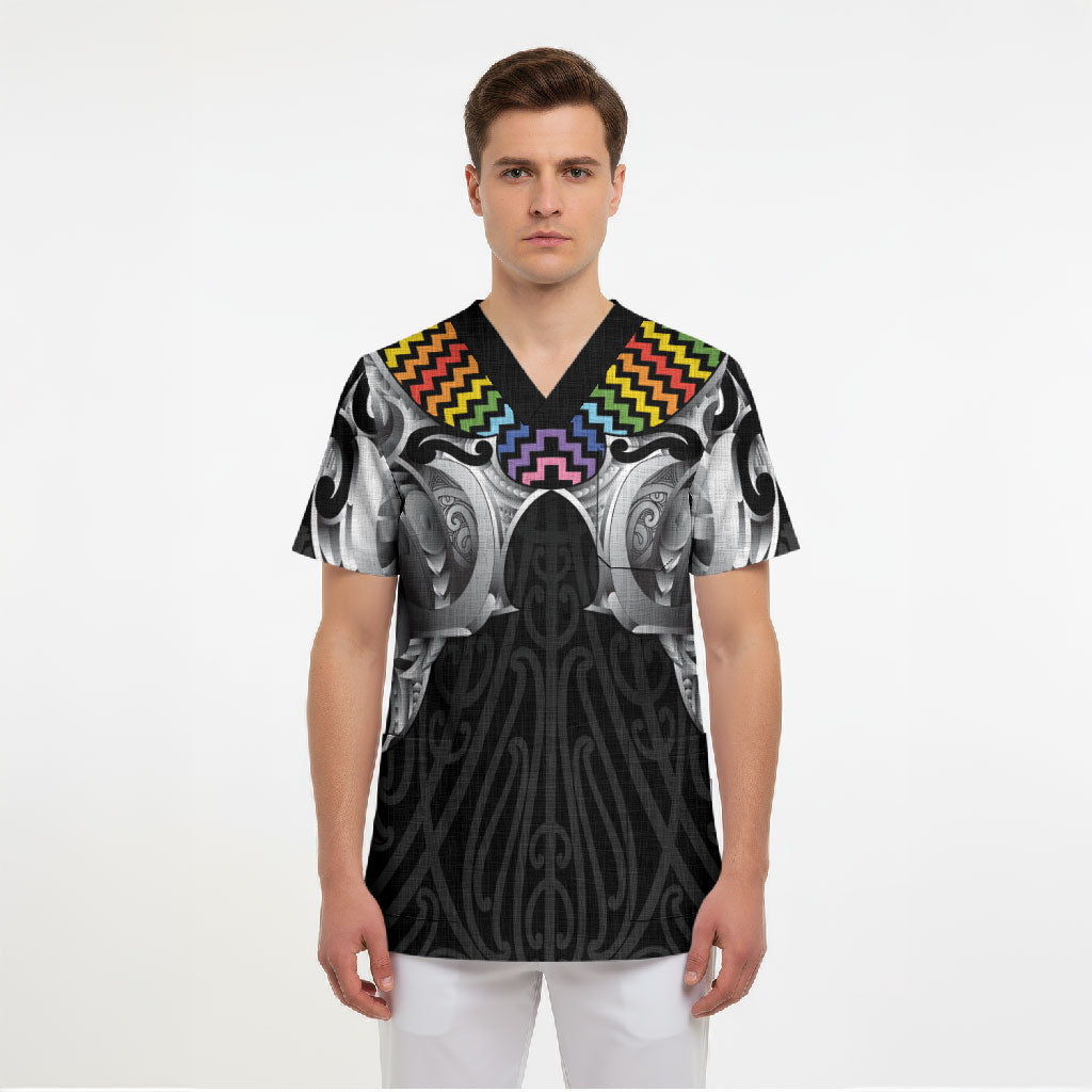 Aotearoa Kowhaiwhai Poutama Rainbow Motif Scrub Top