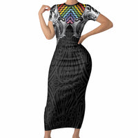 Aotearoa Kowhaiwhai Poutama Rainbow Motif Short Sleeve Bodycon Dress LT9 Long Dress Rainbow - Polynesian Pride