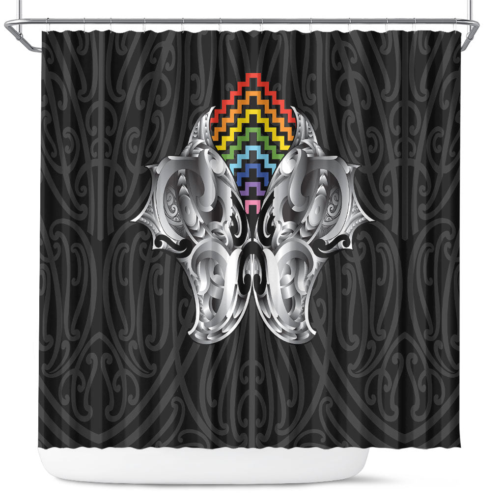 Aotearoa Kowhaiwhai Poutama Rainbow Motif Shower Curtain