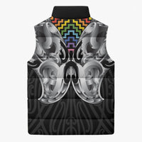 Aotearoa Kowhaiwhai Poutama Rainbow Motif Sleeveless Puffer Jacket