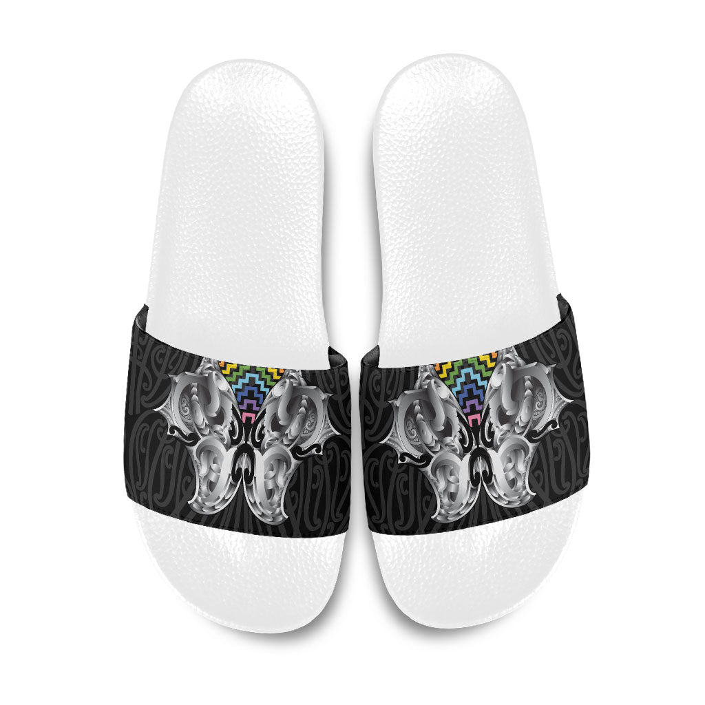 Aotearoa Kowhaiwhai Poutama Rainbow Motif Slide Sandals