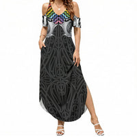 Aotearoa Kowhaiwhai Poutama Rainbow Motif Summer Maxi Dress