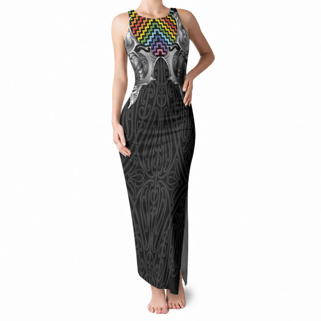 Aotearoa Kowhaiwhai Poutama Rainbow Motif Tank Maxi Dress