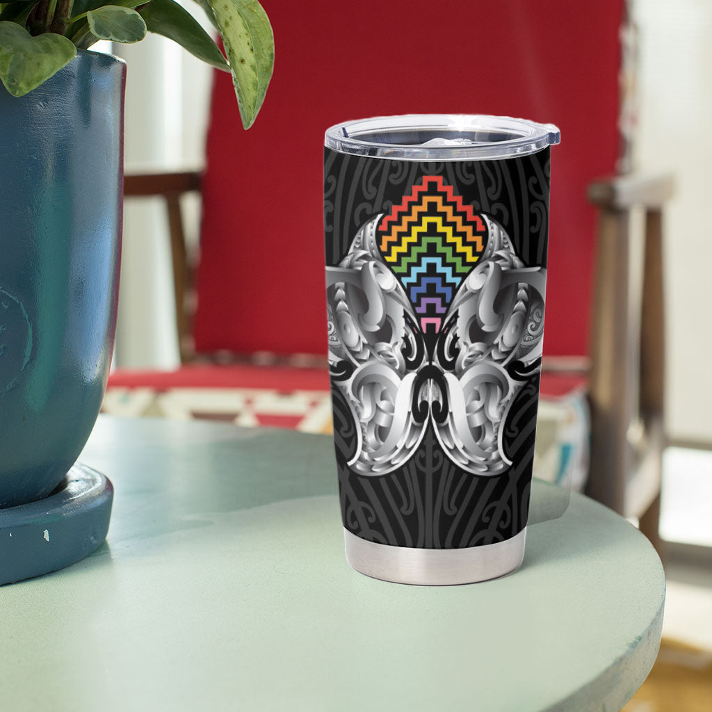 Aotearoa Kowhaiwhai Poutama Rainbow Motif Tumbler Cup