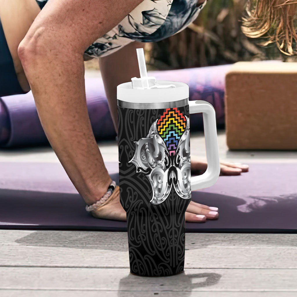 Aotearoa Kowhaiwhai Poutama Rainbow Motif Tumbler With Handle