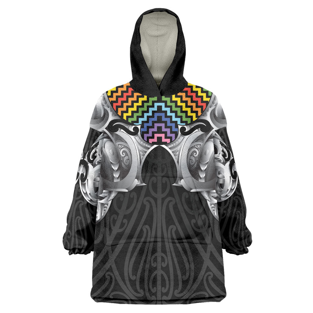 Aotearoa Kowhaiwhai Poutama Rainbow Motif Wearable Blanket Hoodie LT9 One Size Rainbow - Polynesian Pride
