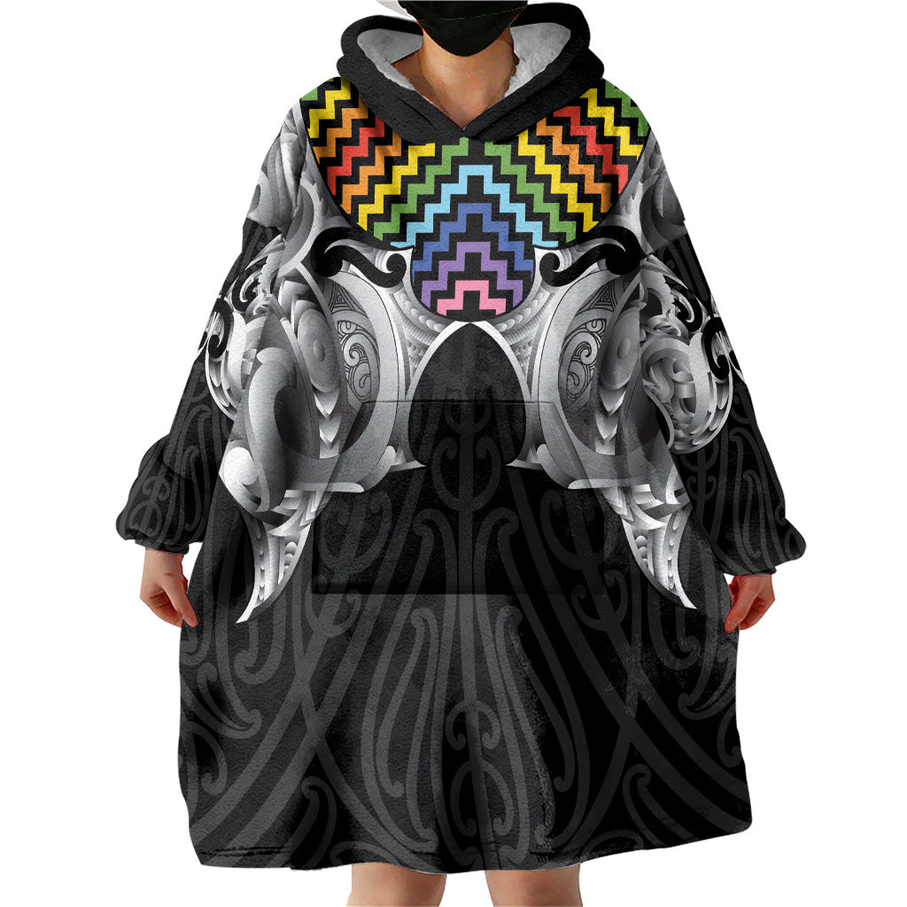 Aotearoa Kowhaiwhai Poutama Rainbow Motif Wearable Blanket Hoodie LT9 - Polynesian Pride