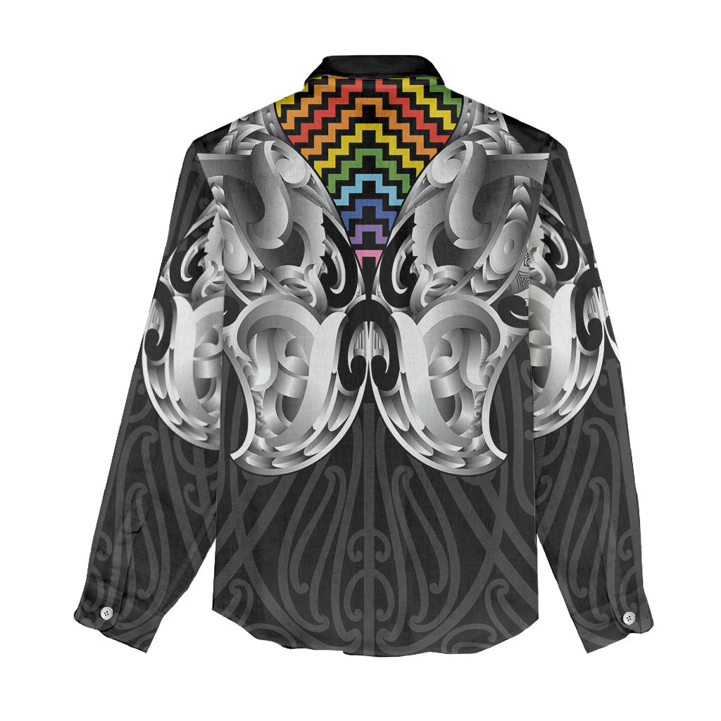 Aotearoa Kowhaiwhai Poutama Rainbow Motif Women Casual Shirt LT9 - Polynesian Pride
