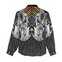Aotearoa Kowhaiwhai Poutama Rainbow Motif Women Casual Shirt LT9 - Polynesian Pride