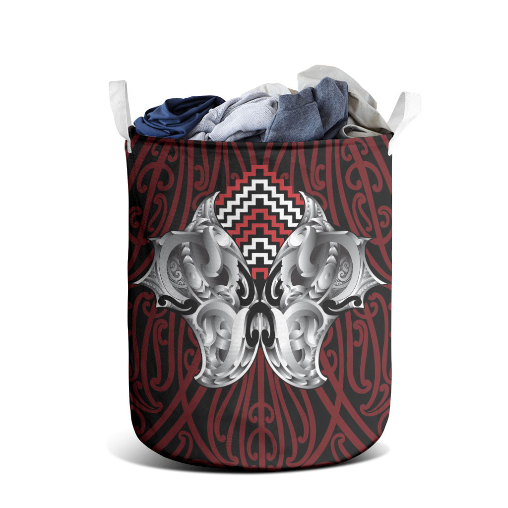 Aotearoa Kowhaiwhai Poutama Red Motif Laundry Basket