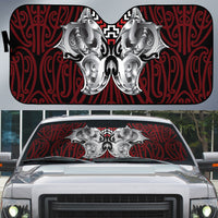Aotearoa Kowhaiwhai Poutama Red Motif Auto Sun Shade