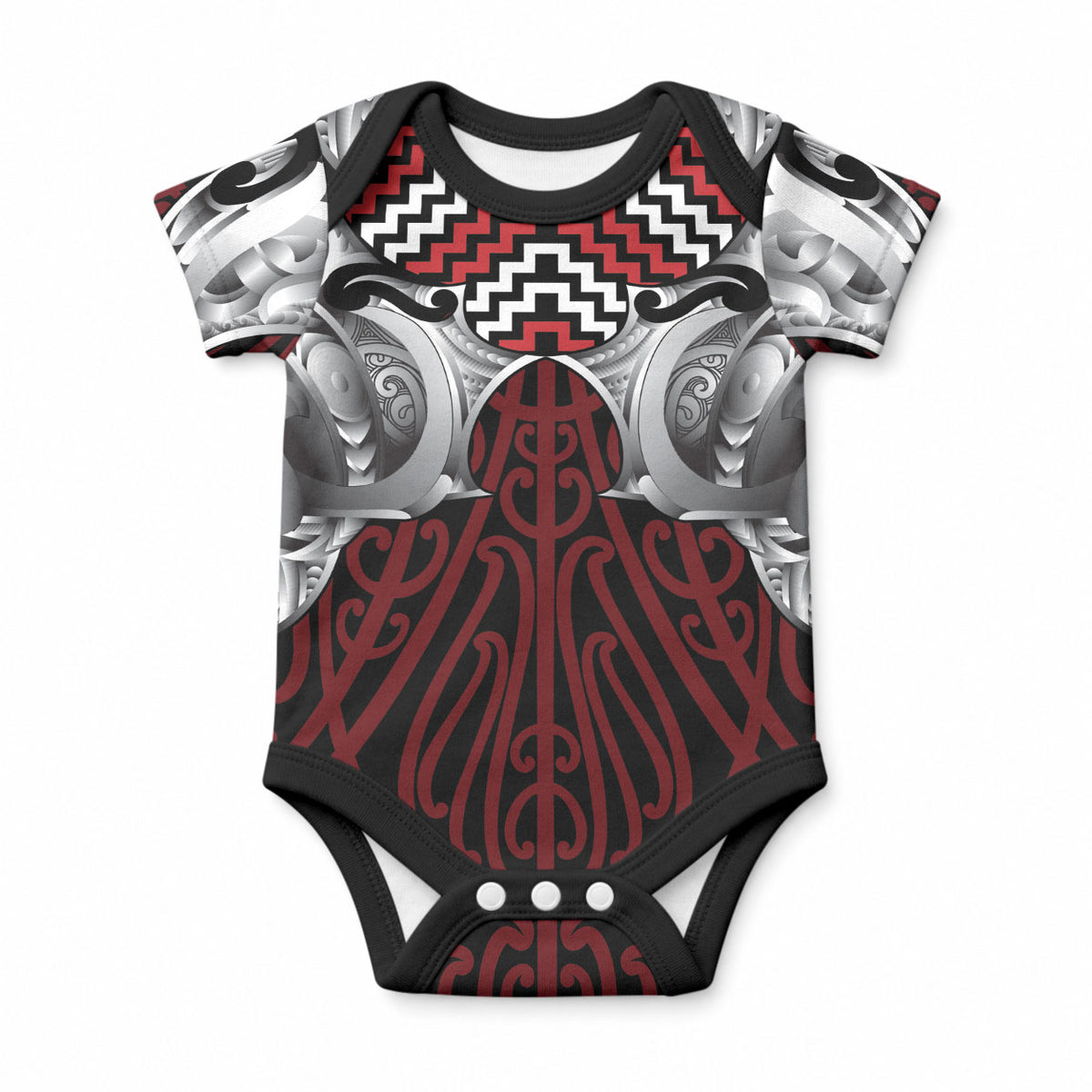 Aotearoa Kowhaiwhai Poutama Red Motif Baby Onesie