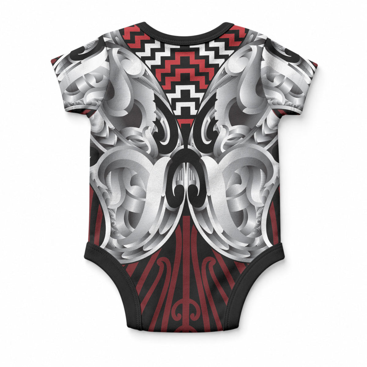 Aotearoa Kowhaiwhai Poutama Red Motif Baby Onesie