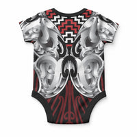 Aotearoa Kowhaiwhai Poutama Red Motif Baby Onesie