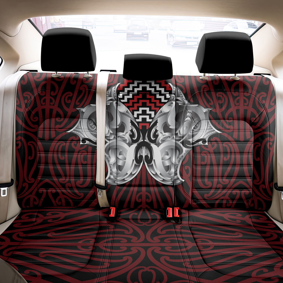 Aotearoa Kowhaiwhai Poutama Red Motif Back Car Seat Cover