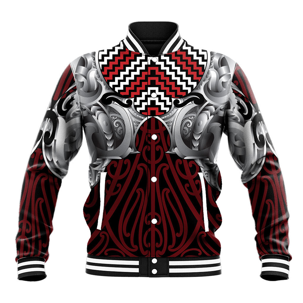 Aotearoa Kowhaiwhai Poutama Red Motif Baseball Jacket