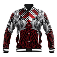 Aotearoa Kowhaiwhai Poutama Red Motif Baseball Jacket