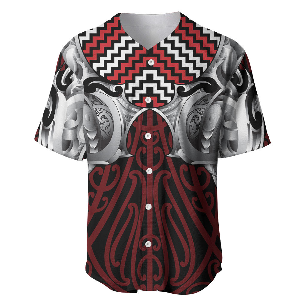 Aotearoa Kowhaiwhai Poutama Red Motif Baseball Jersey LT9 Red - Polynesian Pride