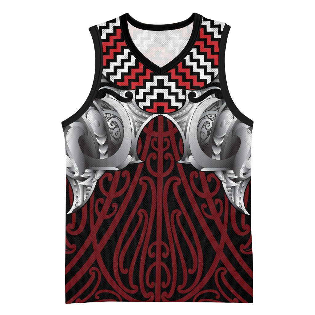 Aotearoa Kowhaiwhai Poutama Red Motif Basketball Jersey LT9 Unisex Red - Polynesian Pride