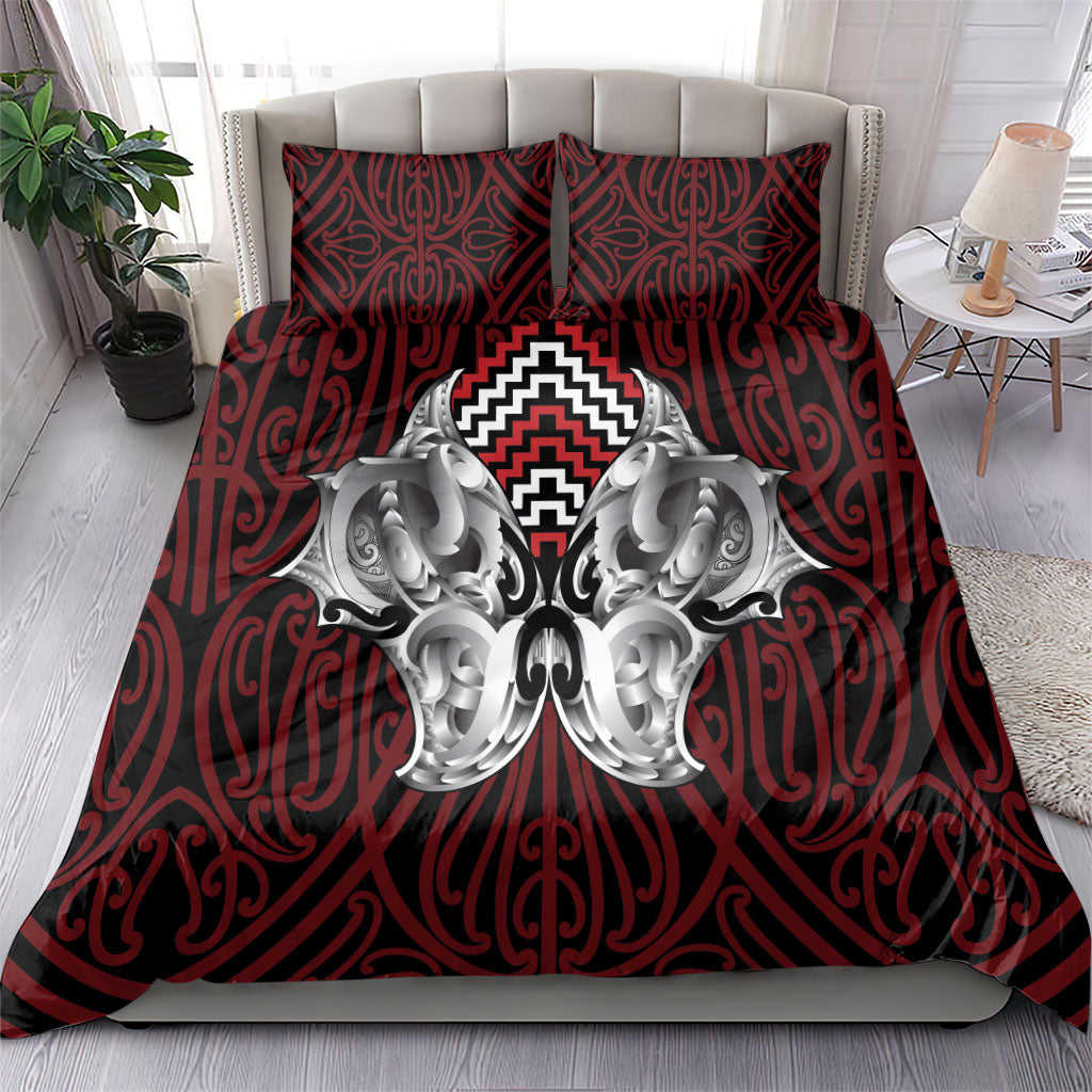 Aotearoa Kowhaiwhai Poutama Red Motif Bedding Set