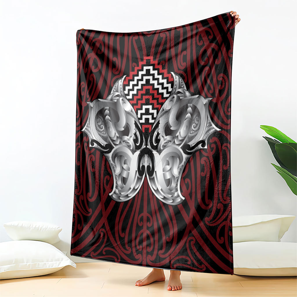 Aotearoa Kowhaiwhai Poutama Red Motif Blanket