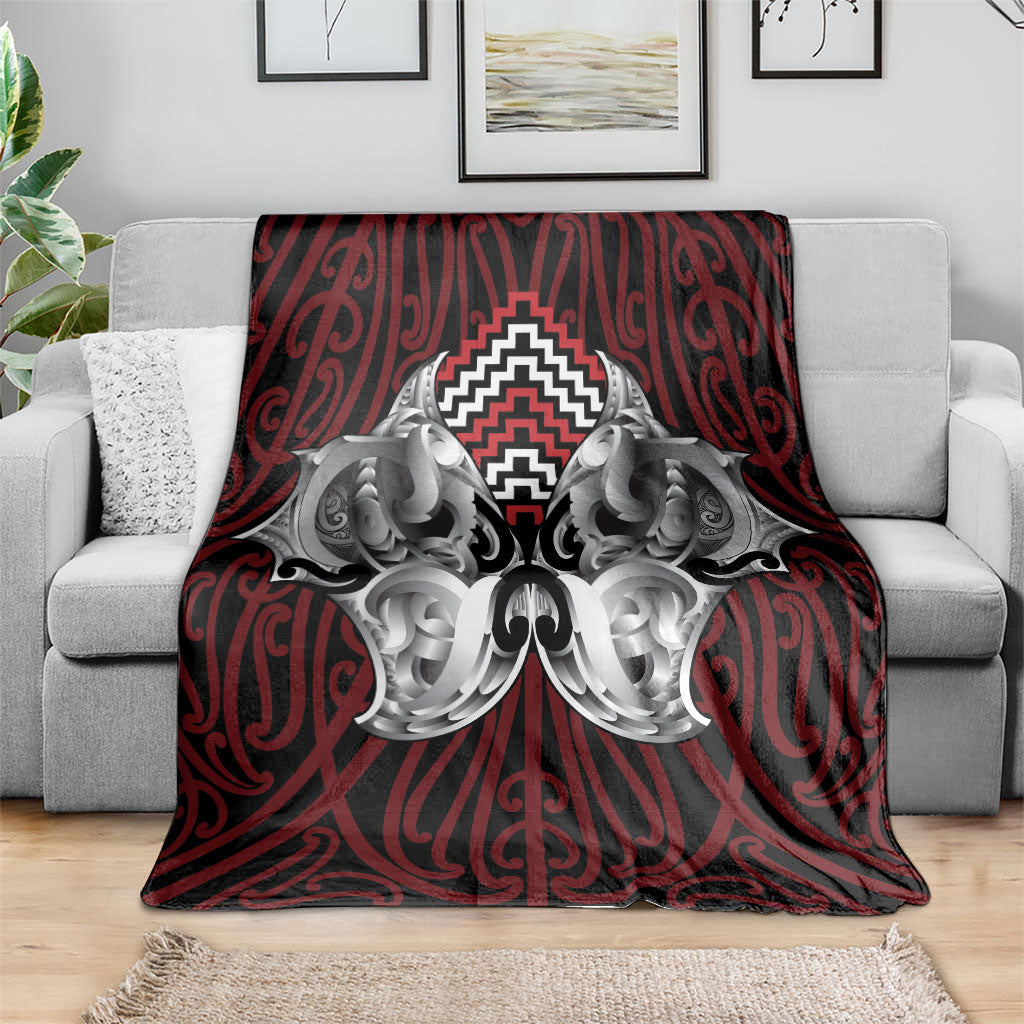 Aotearoa Kowhaiwhai Poutama Red Motif Blanket