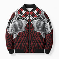 Aotearoa Kowhaiwhai Poutama Red Motif Bomber Puffer Jacket