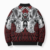 Aotearoa Kowhaiwhai Poutama Red Motif Bomber Puffer Jacket