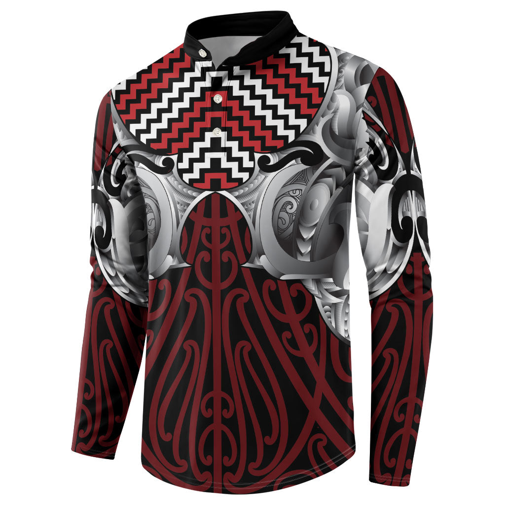 Aotearoa Kowhaiwhai Poutama Red Motif Button Sweatshirt