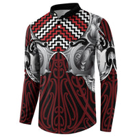 Aotearoa Kowhaiwhai Poutama Red Motif Button Sweatshirt