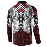 Aotearoa Kowhaiwhai Poutama Red Motif Button Sweatshirt
