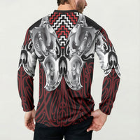 Aotearoa Kowhaiwhai Poutama Red Motif Button Sweatshirt