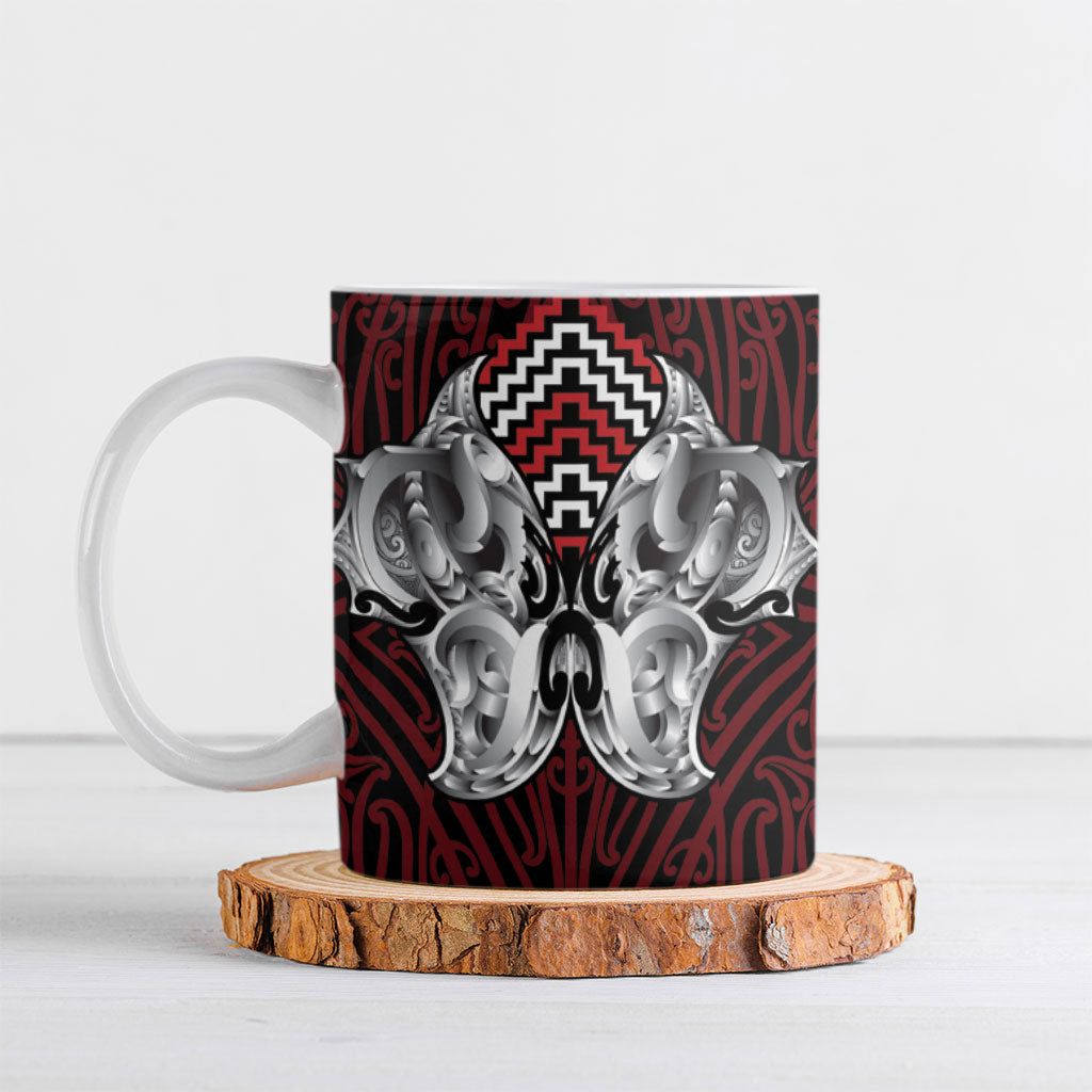 Aotearoa Kowhaiwhai Poutama Red Motif Ceramic Mug