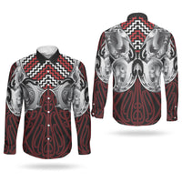 Aotearoa Kowhaiwhai Poutama Red Motif Couples Matching Tank Maxi Dress and Long Sleeve Button Shirt LT9 - Polynesian Pride