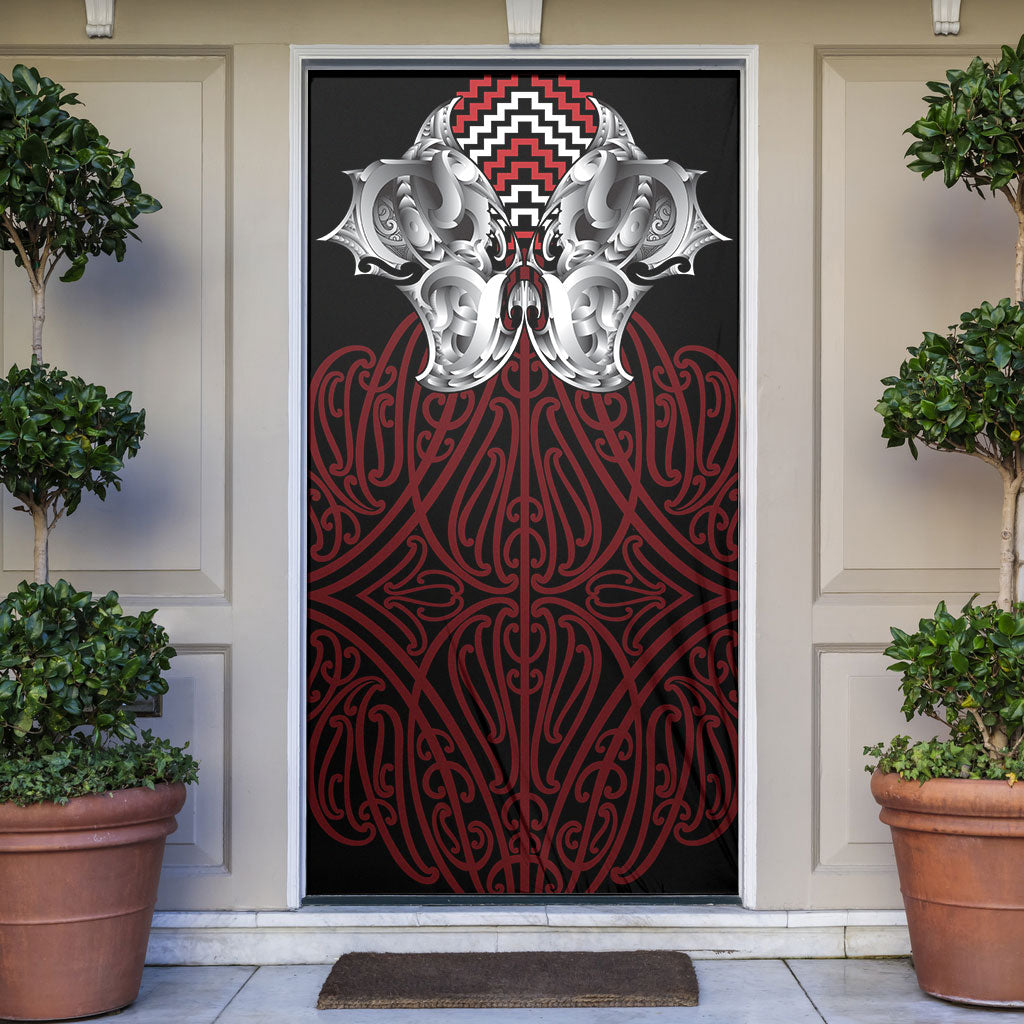 Aotearoa Kowhaiwhai Poutama Red Motif Door Cover