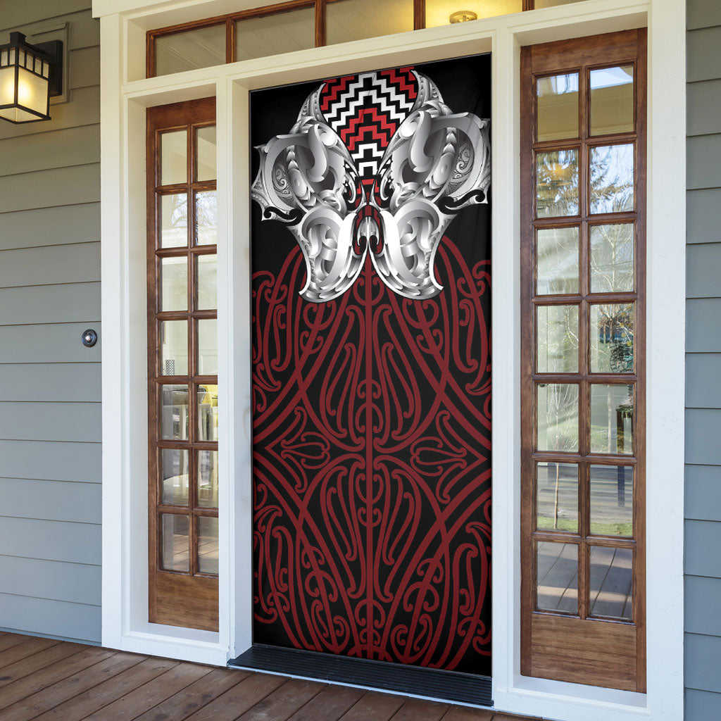 Aotearoa Kowhaiwhai Poutama Red Motif Door Cover
