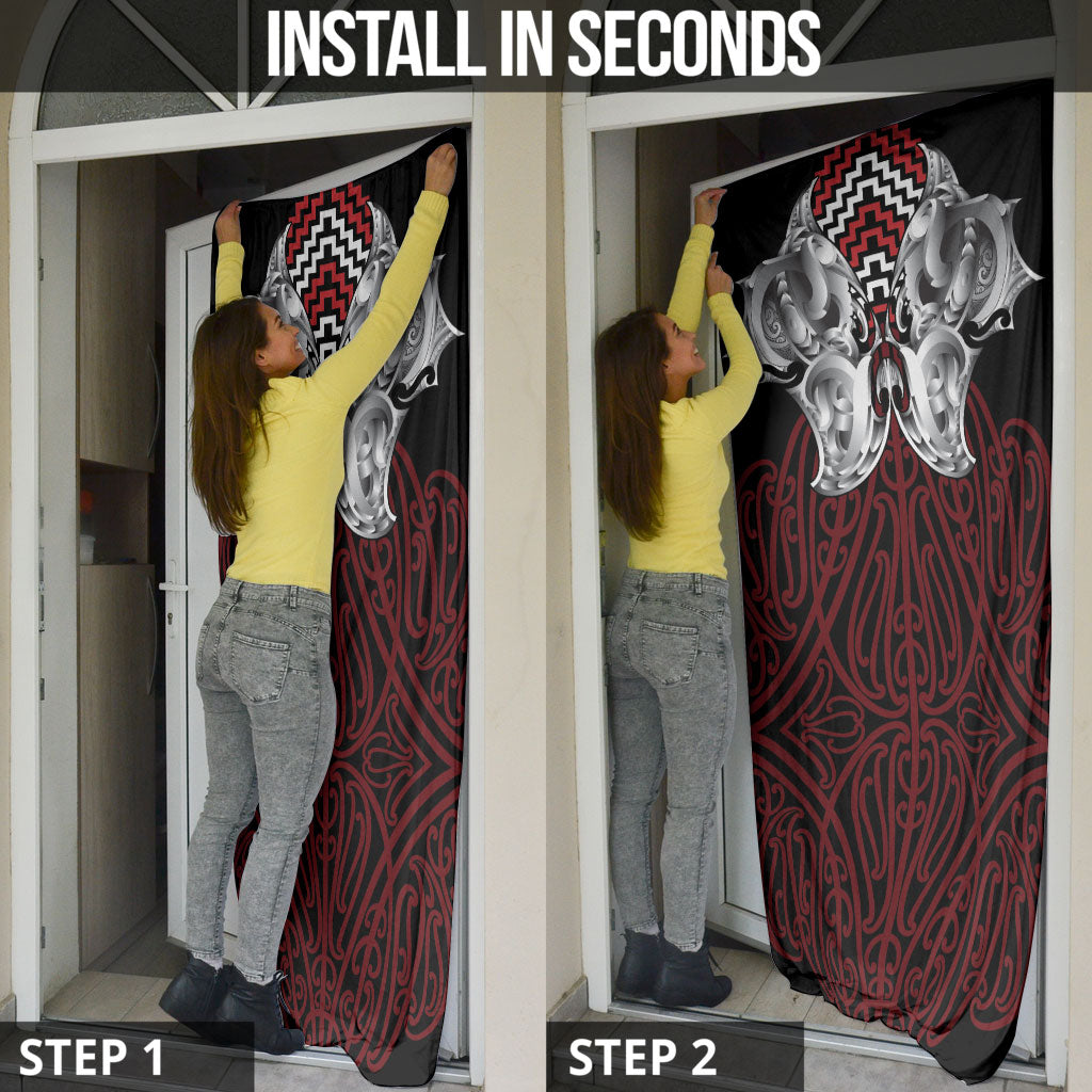 Aotearoa Kowhaiwhai Poutama Red Motif Door Cover